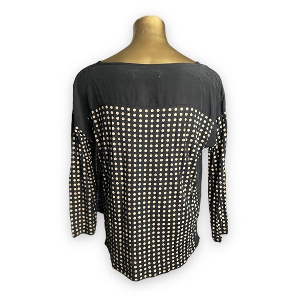 Hi Line Silk Viscose Top Shirt Black Tan Polka Dot Contrast Very Soft Size Small - Picture 4 of 5
